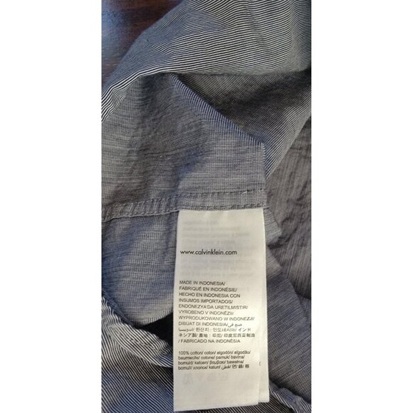 Calvin Klein Gray 100% Cotton Dress Shirt XL Horizontal Pinstripes Button Down - Picture 6 of 7